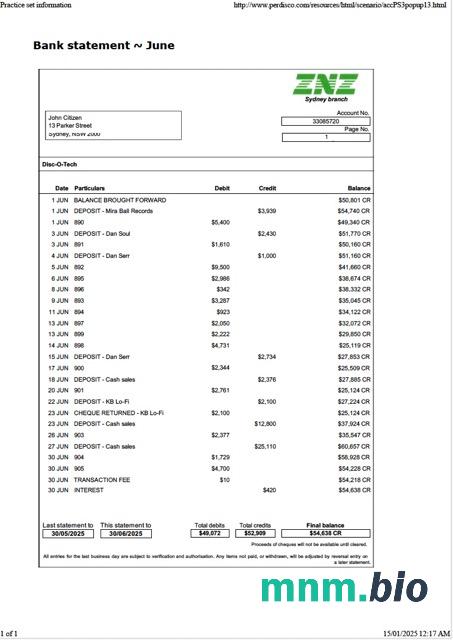 Australia Woodforest National wzór wyciągu bankowego w formacie Word i PDF